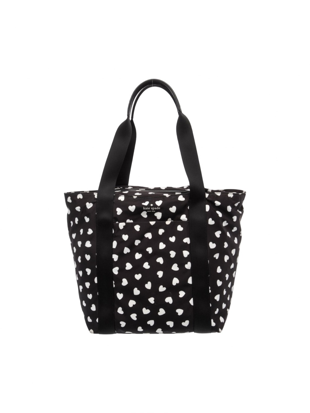 Kate Spade Black & White Heart Patterned Nylon & Leather Tote Bag VGUC